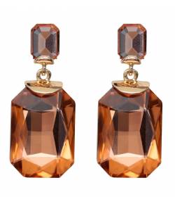 Peach Crystal Drop Metal Drop Earrings