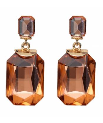 Peach Crystal Drop Metal Drop Earrings
