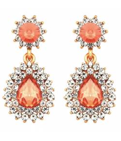 Embellished Peach Crystal Drop Earrings