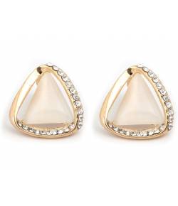 Gold-Plated Square White Stone Stud Earrings CFE0929