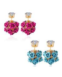 Buy Online Crunchy Fashion Earring Jewelry Black-Red Floral Stud Earring Combo Jewellery CFE0955