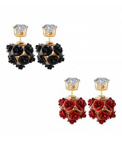 Black-Red Floral Stud Earring Combo