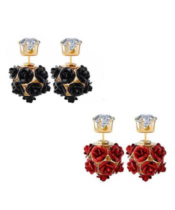 Black-Red Floral Stud Earring Combo