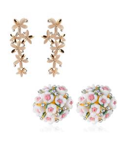 Floral Mess Drop and Stud Earrings Combo