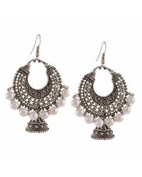 Buy Online Crunchy Fashion Earring Jewelry "The Tribal Muse" Collection Boho Style Carved Flower Oxidised Silver Earrings Jewellery CFE0650