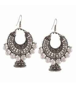 Oxidised Silver Dangle Jhumki Earrings