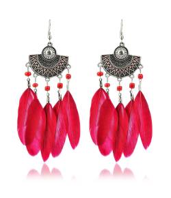 Tribal Muse Collection Red Feather Earrings for Women