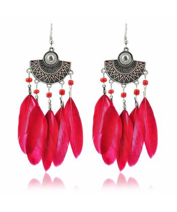 Tribal Muse Collection Red Feather Earrings for Women