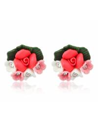 Buy Online Royal Bling Earring Jewelry Marshala Pink Floral Meenakari Jhumka Earrings With Pearl Jewellery RAE2410