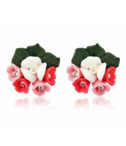 Multicolored Clay Flower Studs for Girls & Women