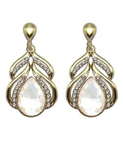 Gold Plated White Crystal Drop Earrings 