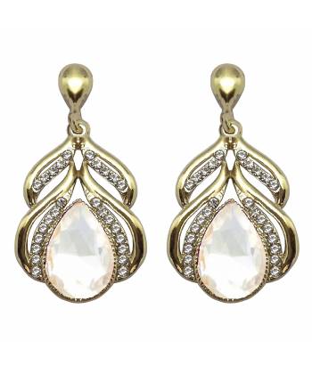 Gold Plated White Crystal Drop Earrings 