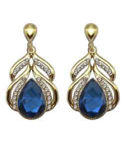 Gold Plated Blue Crystal Drop Earrings 