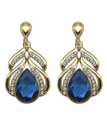 Gold Plated Blue Crystal Drop Earrings 