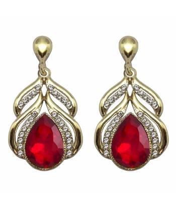 Gold Plated Red Crystal Drop Earring 