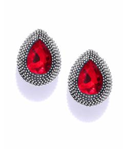 Oxidised Silver-Red Crystal  Teardrop Studs