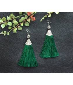 Green Tassel Dangler Earrings 