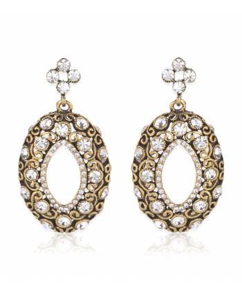 Oxidized Gold Plated Traditional Indian Crystal Earrings 