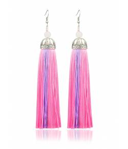 Thread Pink Tassel Long Earrings