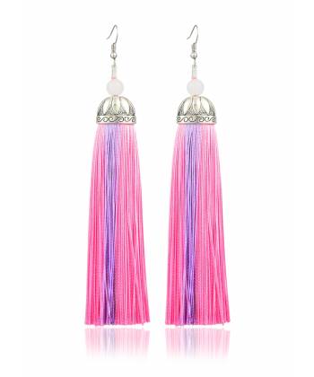 Thread Pink Tassel Long Earrings