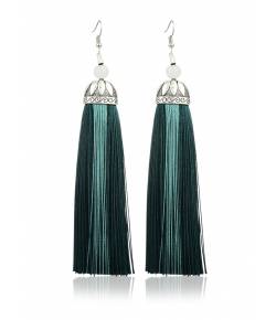 Thread Green Tassel Long Earrings