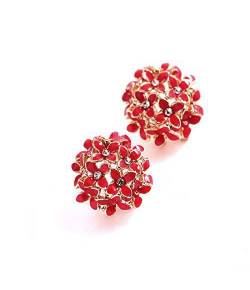 Gold Plated Red Crystal Stud Earrings 