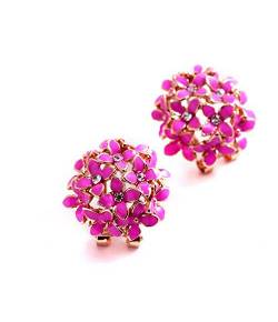 Gold Plated Pink Crystal Stud Earrings 
