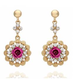 Gold Plated Pink Crystal Drop Earrings 