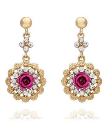 Gold Plated Pink Crystal Drop Earrings 