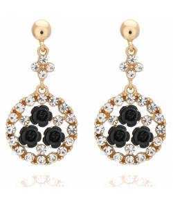 Crystal Embellished Black Roses Earrings for Women & Girls