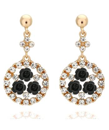 Crystal Embellished Black Roses Earrings for Women & Girls