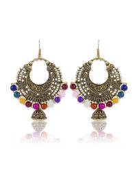 Buy Online Crunchy Fashion Earring Jewelry Crunchy Fashion Gold-Plated Lotus Floral stud grey Meenakari & Pearl Earrings RAE1715 Jewellery RAE1715