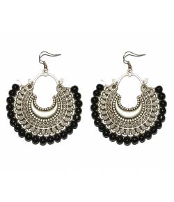 Oxidized German Silver Black Pearls Chandbali Earrings 