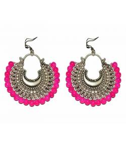 German Silver Pink Pearls Chandbali Earrings