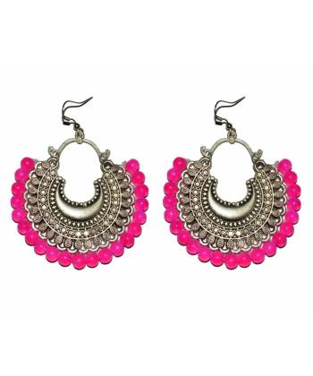 German Silver Pink Pearls Chandbali Earrings
