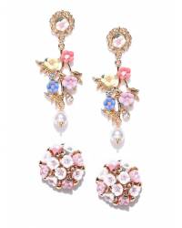 Buy Online Crunchy Fashion Earring Jewelry Gold-Plated Kundan Work Leaf Design Brooch CFBR0084 Jewellery CFBR0084