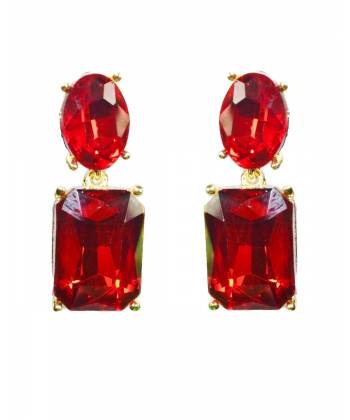 Red & Gold-Toned Geometric Drop Earrings 