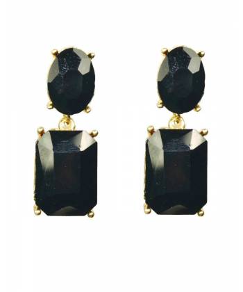 Black & Gold-Toned Geometric Drop Earrings 