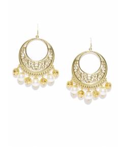 Gold-Toned & Off-White Crescent-Shaped Earrings