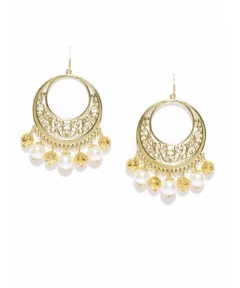 Gold-Toned & Off-White Crescent-Shaped Earrings