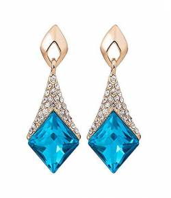 Golden Plated Blue Crystal Drop & Dangler Earrings