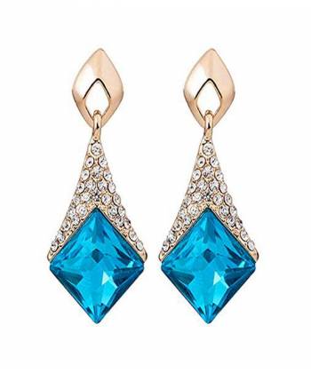 Golden Plated Blue Crystal Drop & Dangler Earrings