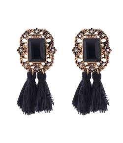 Bohemian Tassel Black Crystal Earrings 