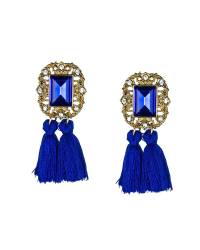 Buy Online Crunchy Fashion Earring Jewelry Mirror and Thread Blue Tassel Chandbaali Jewellery CFE1198