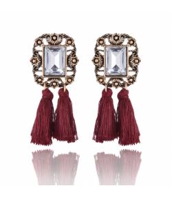 Deep Brown Tassel white Crystal Earrings 