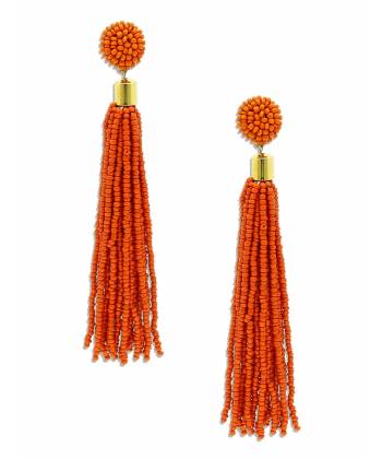 Orange Beaded Tassel Earrings