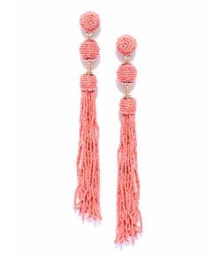 Crunchy Fashion Light-Pink Beaded Tassel Earring