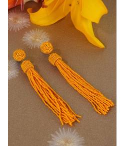 Yellow Beaded Tassel Earrings