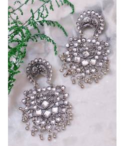 Oxidised Silver Chandbali Dangle Earrings 