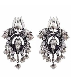Oxidised Silver Trisul Drop Earrings CFE1294